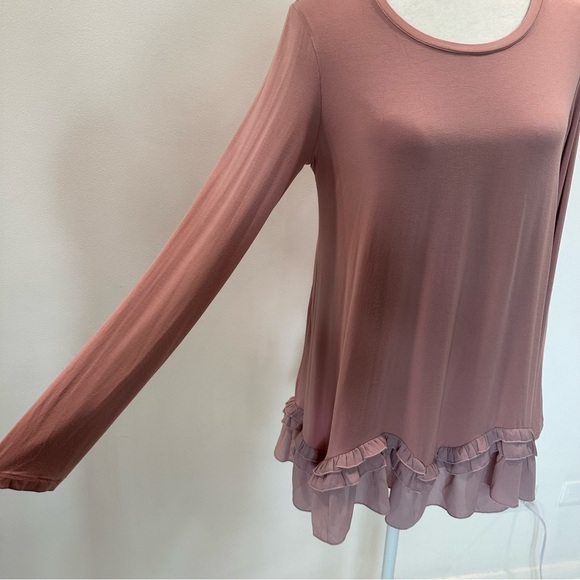 LOGO Lori Goldstein Mauve Sheer Tiered Long Sleeve Oversized Tunic Womens size S - Picture 4 of 7